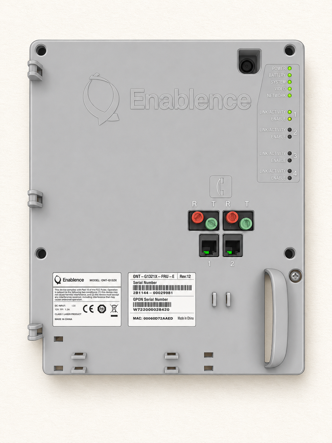 Enablence Trident Aurora ONT showing front LED indicators