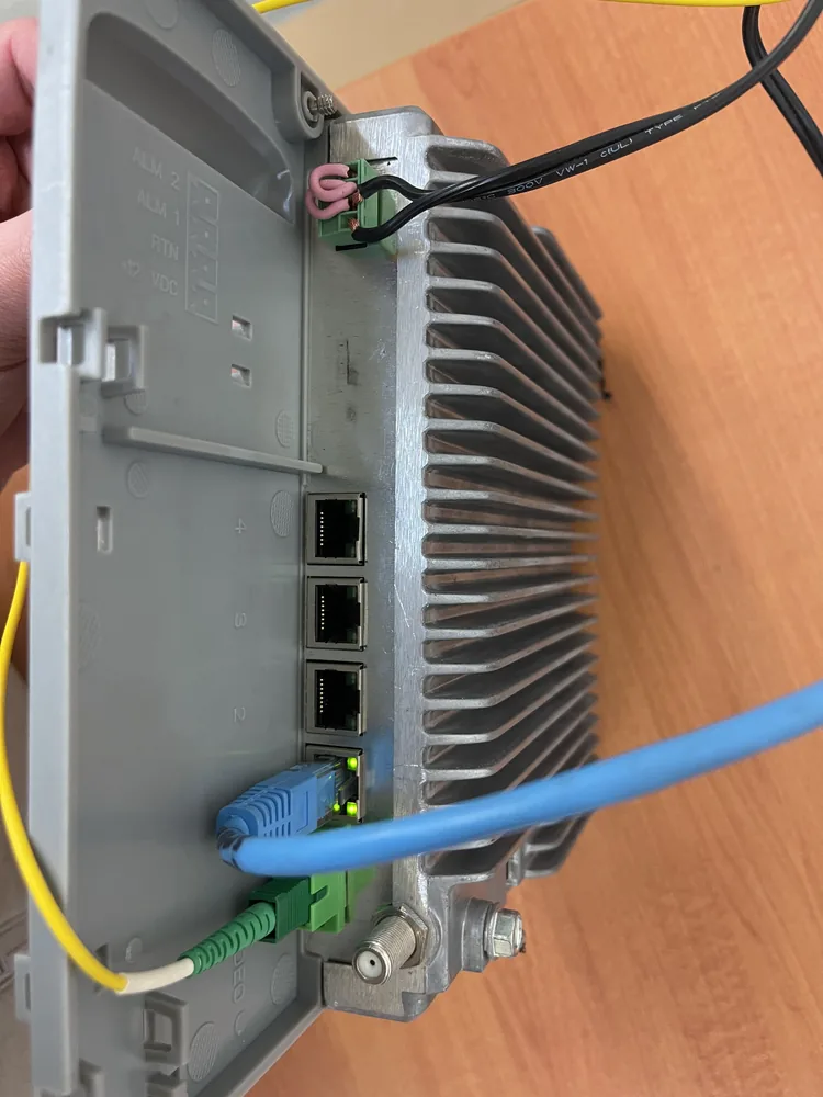 Back of Enablence Trident Aurora ONT showing Ethernet ports